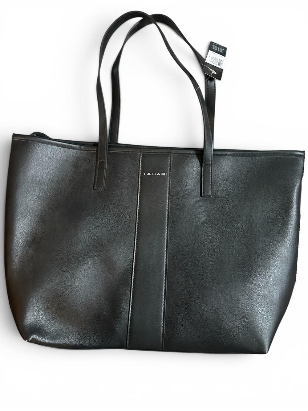 NWT Tahari Black Kristen Faux Leather Tote with Subtle Stitch Panels